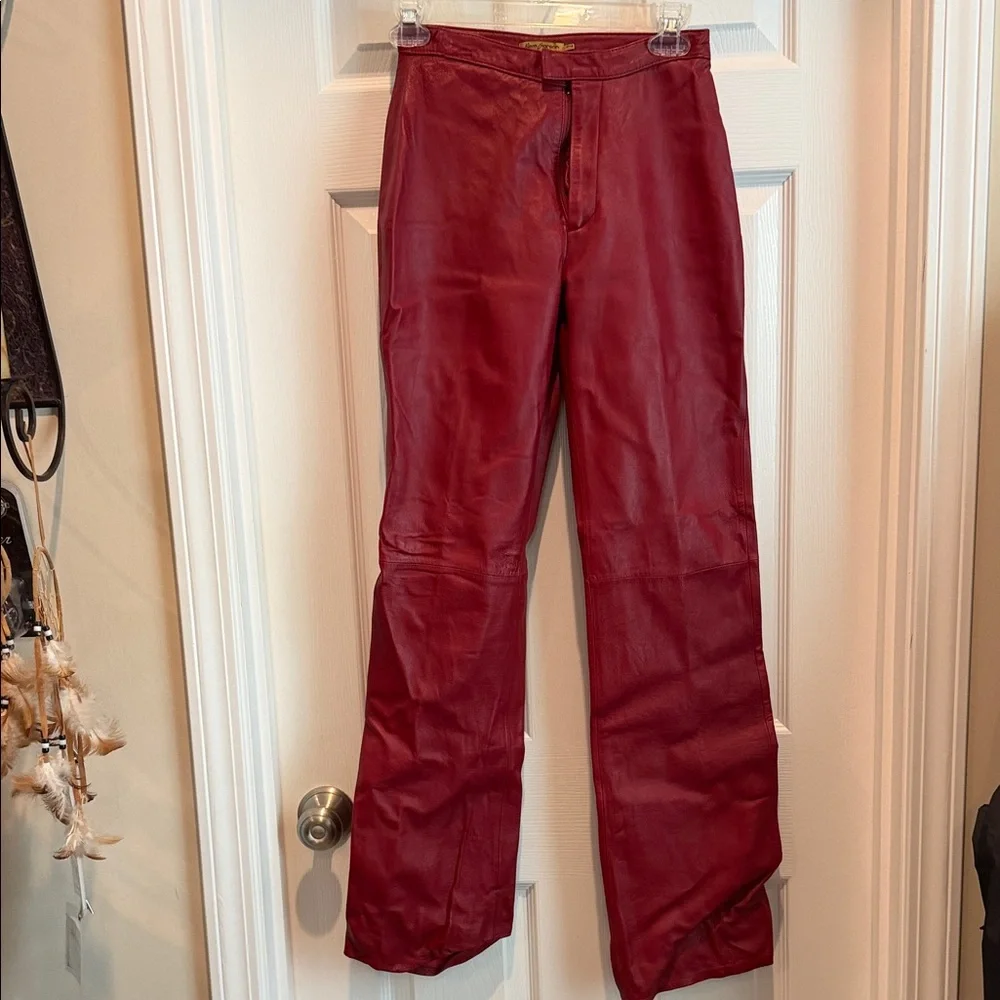 Rem Garson Bold Red Leather Pants - Picture 1 of 3